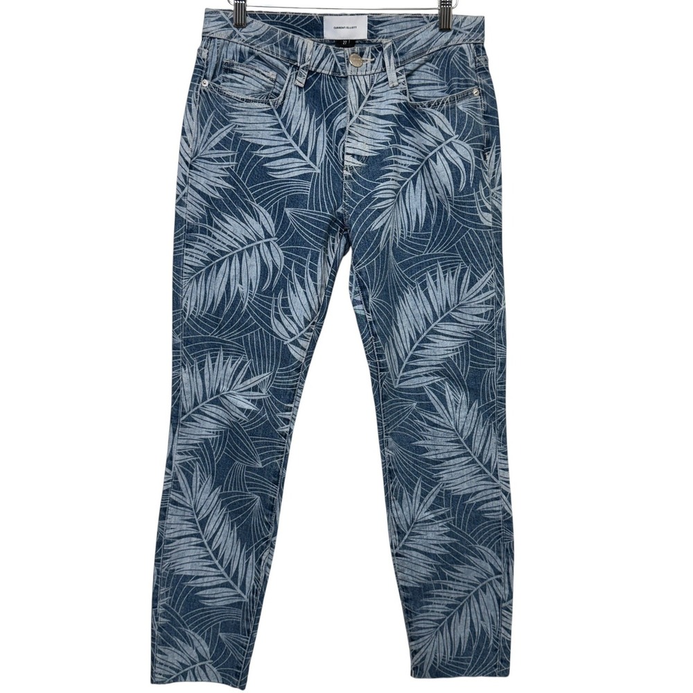 Current/Elliott Womens Skinny Jean 27 Blue Palm Leaf Stretch Raw Hem Tropical